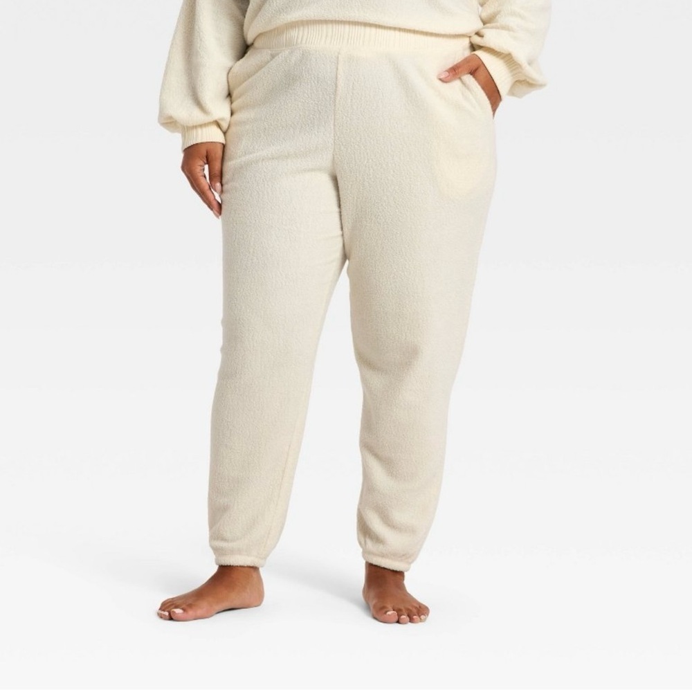 NWT Auden Teddy Fleece Jogger Pants Off White XXL